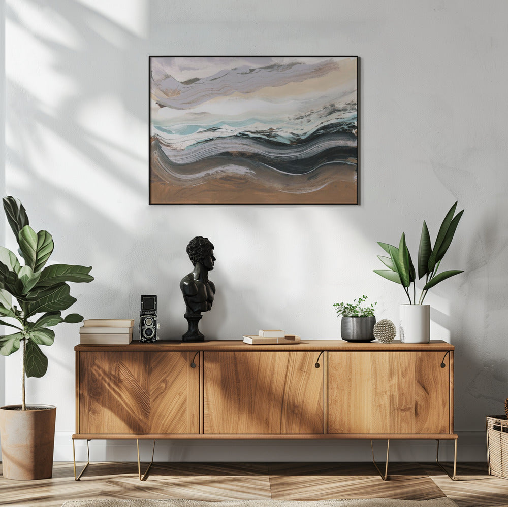 Abstract landschap golven mokka | Poster