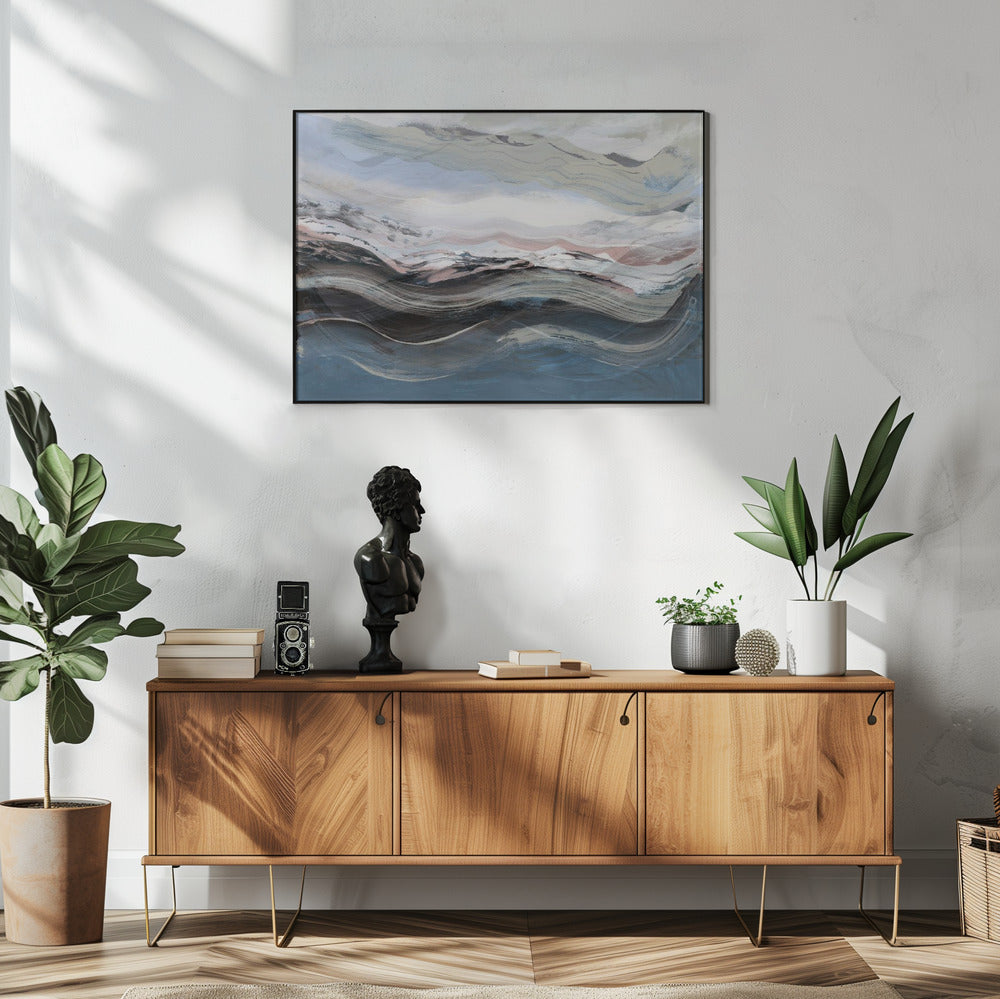 Abstract landschap golven blauw | Poster