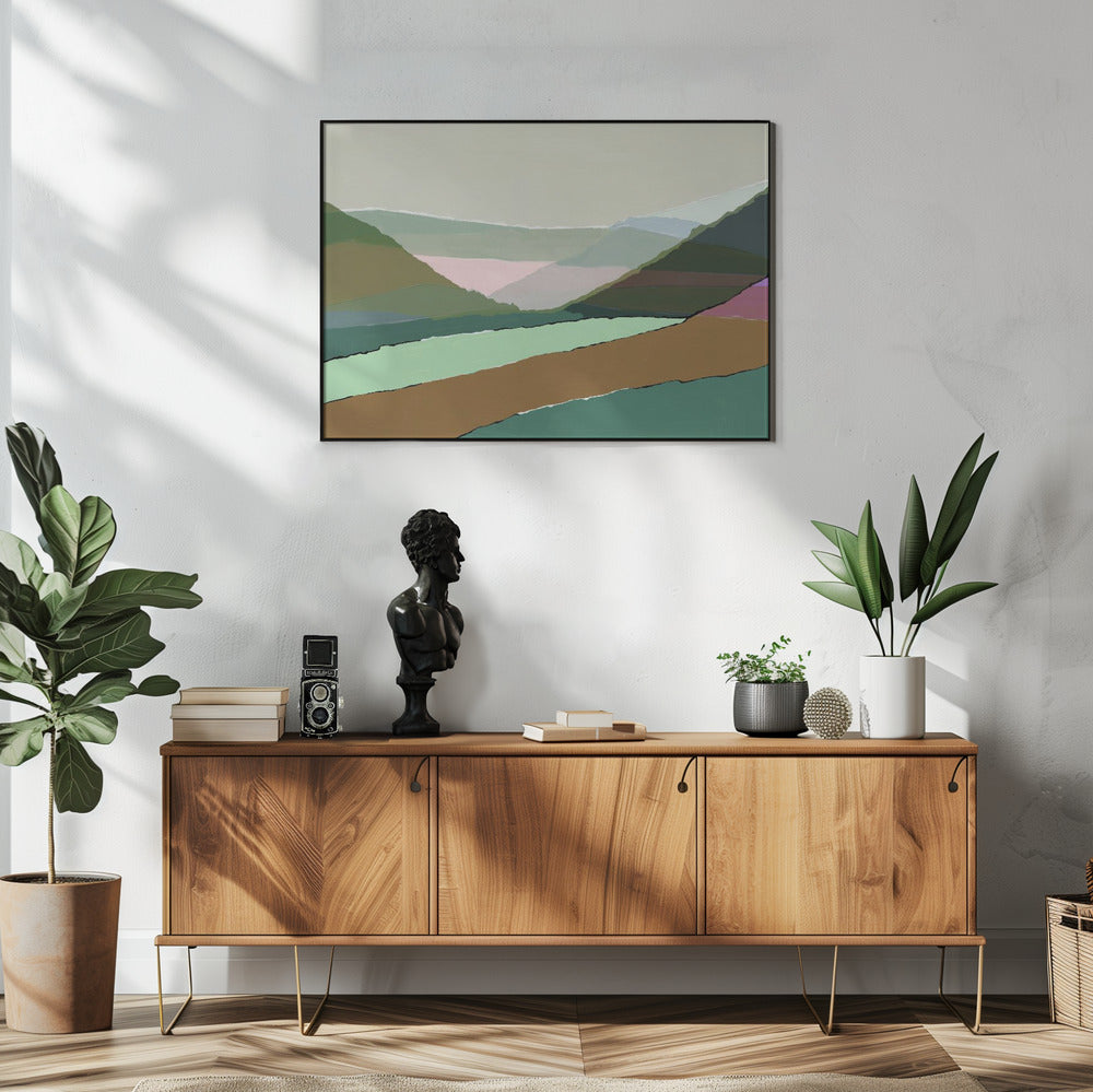 Gelaagde bergen en valleien in gedempte aardse tinten | Poster