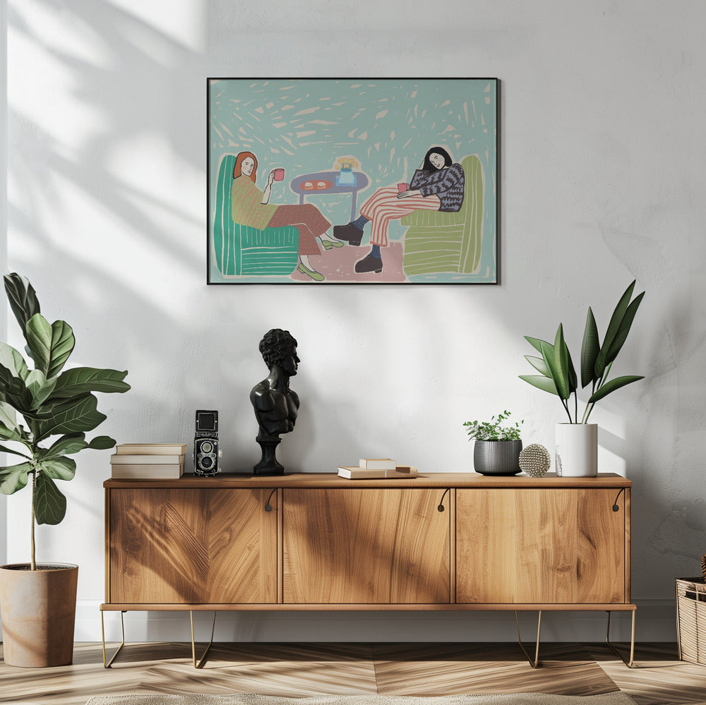 Friends sipping coffee | Poster