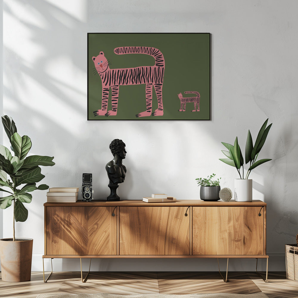 Tiger cat and cub baby | Poster