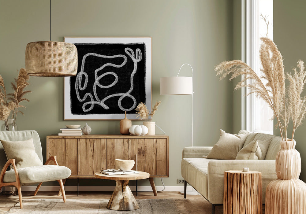 Zwarte krabbellijnen 1 | Canvas