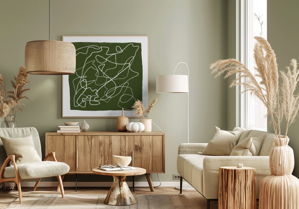 Groene krabbellijnen | Canvas