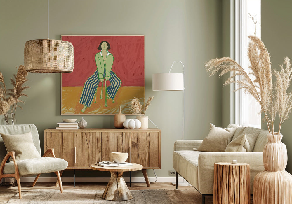 Vrouw op kruk | Canvas