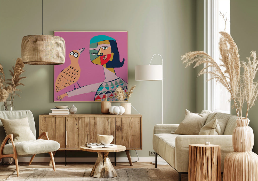 Dame met vogel | Canvas