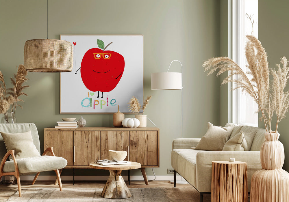 Ik hou van Apple! Blije Apple met een liefdeshart. | Canvas