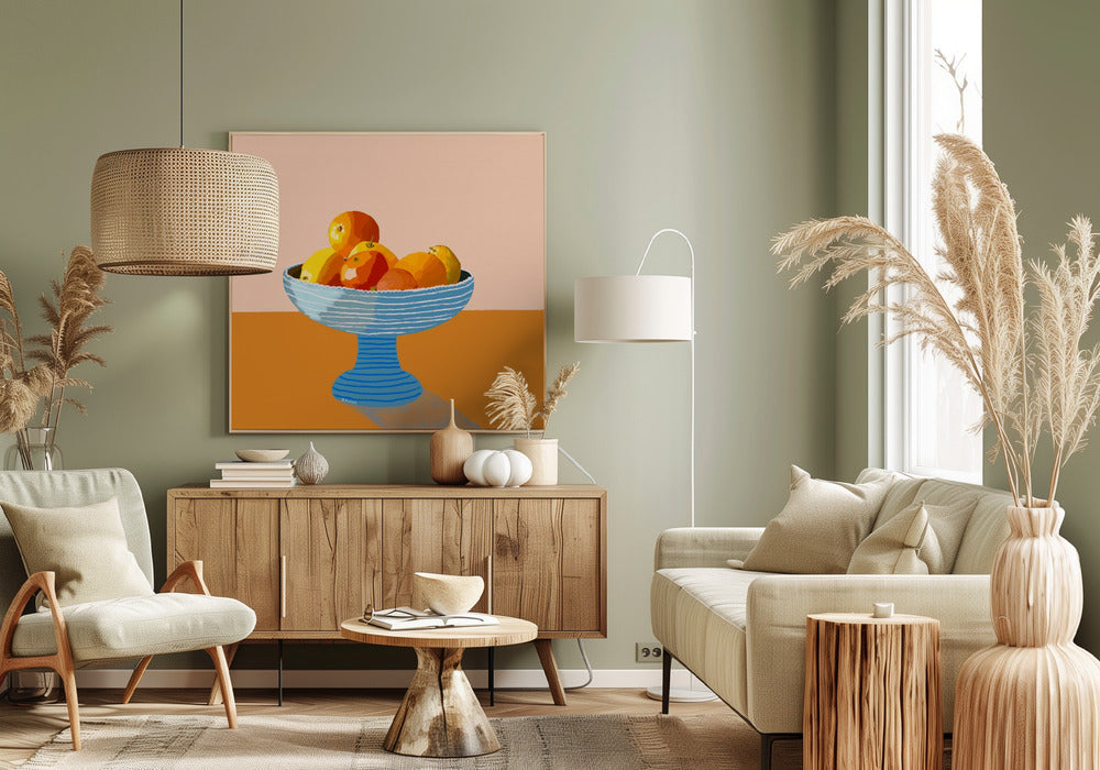 Blauwe fruitschaal fel | Canvas
