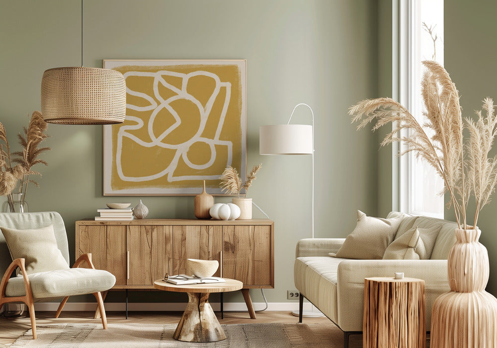 Lijn Abstract Goud Bruin | Canvas