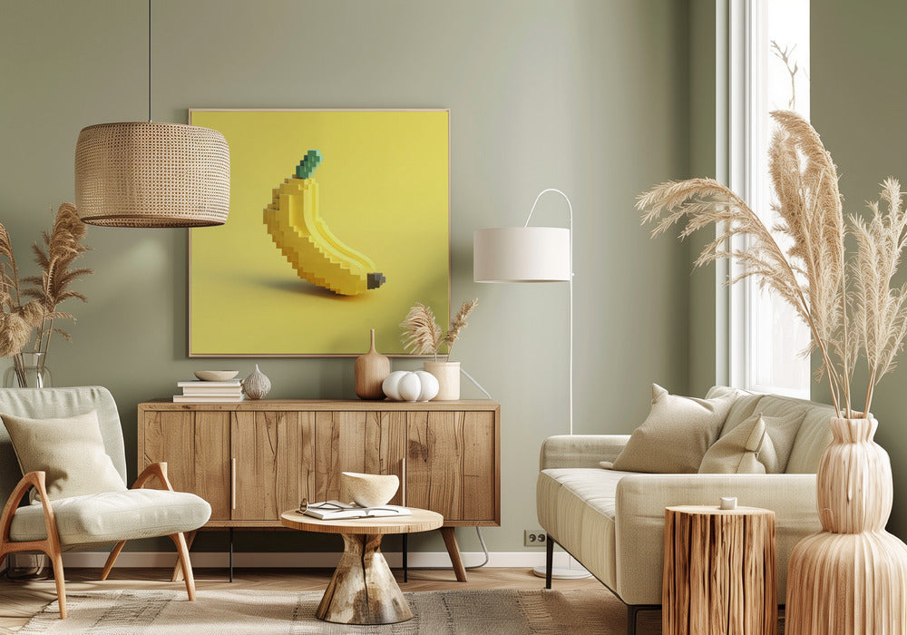 Pixel Fruit Gestileerde Banaan | Canvas