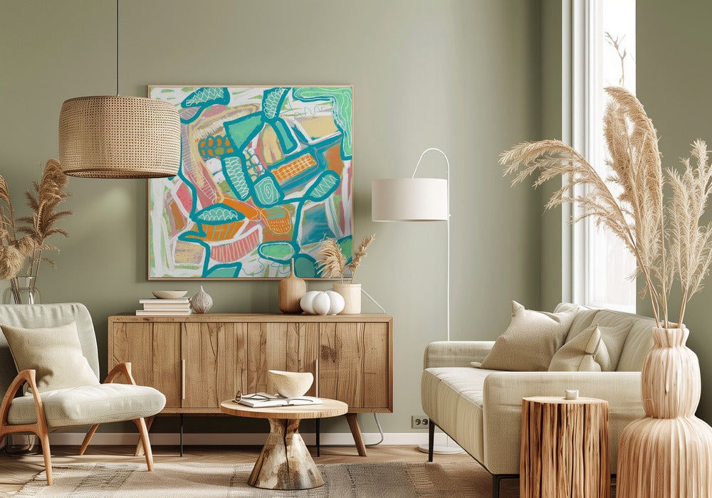 Blauw en oranje patroon | Canvas