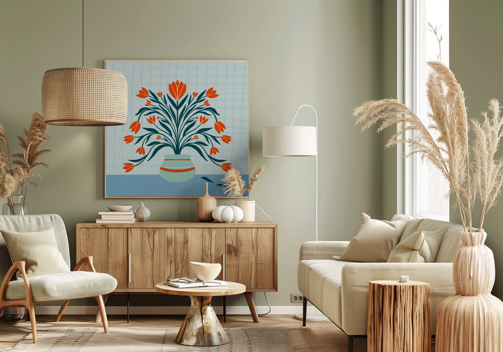 Tulpen in een vaas - turquoise | Canvas