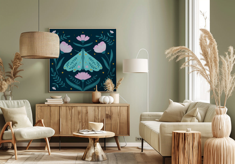 Mot en bloemen - turquoise | Canvas