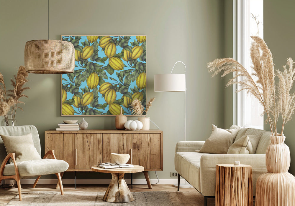 Patroon van gele citroen met groene bladeren | Canvas