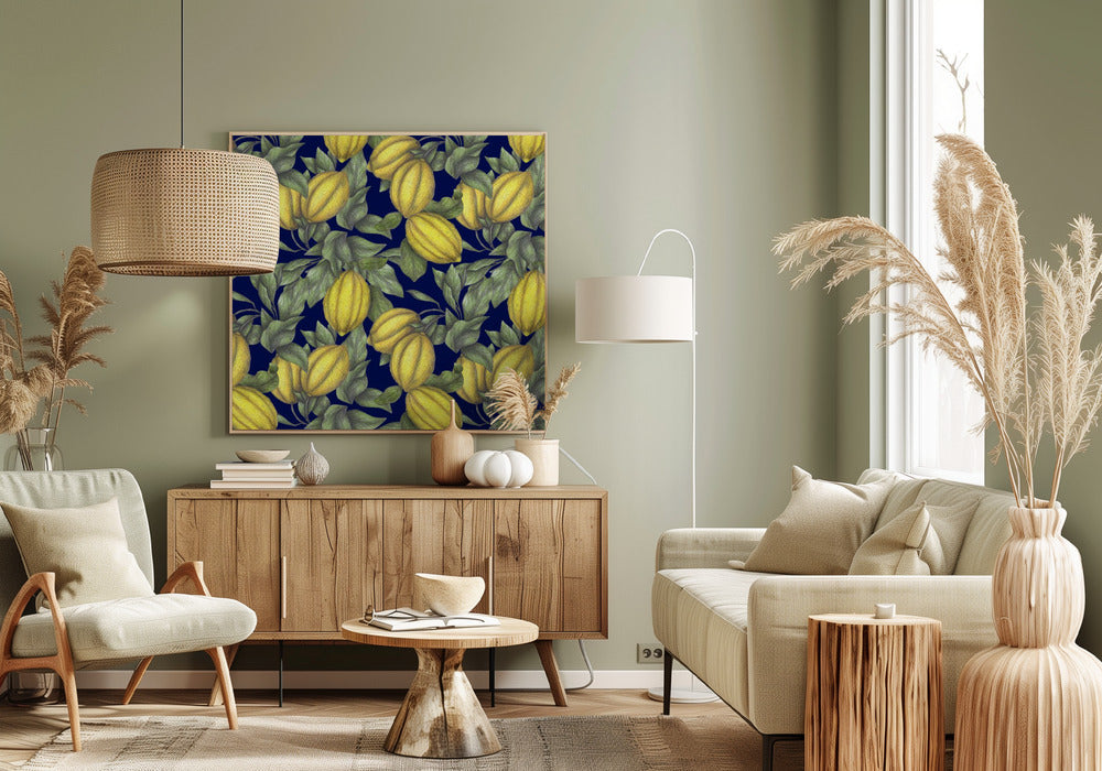 Gele citroen met groene bladeren | Canvas