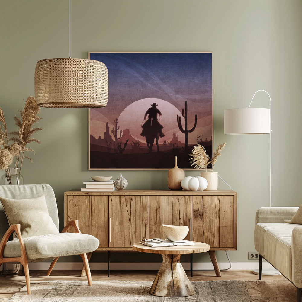 Woestijn Cowboy Zonsondergang | Canvas