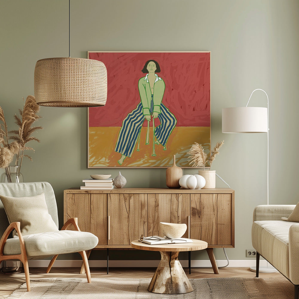 Vrouw op kruk | Canvas