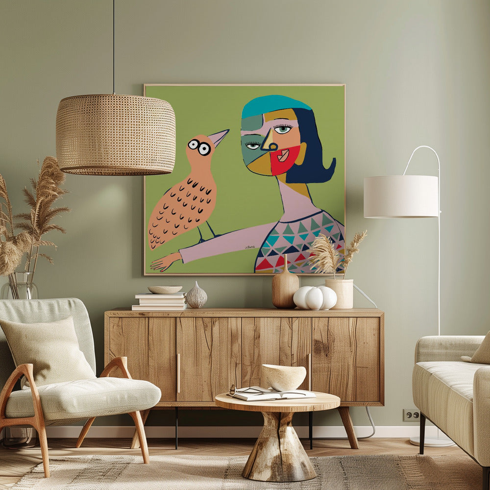 Dame met vogel | Canvas