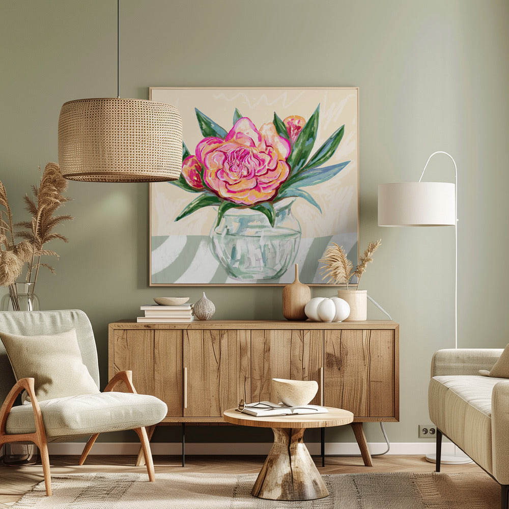 Pioenroos in glazen vaas | Canvas