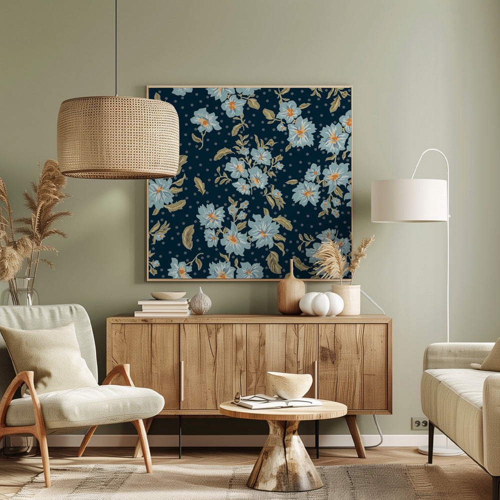 Floral Heritage boeket met maanlichtblauw patroon | Canvas