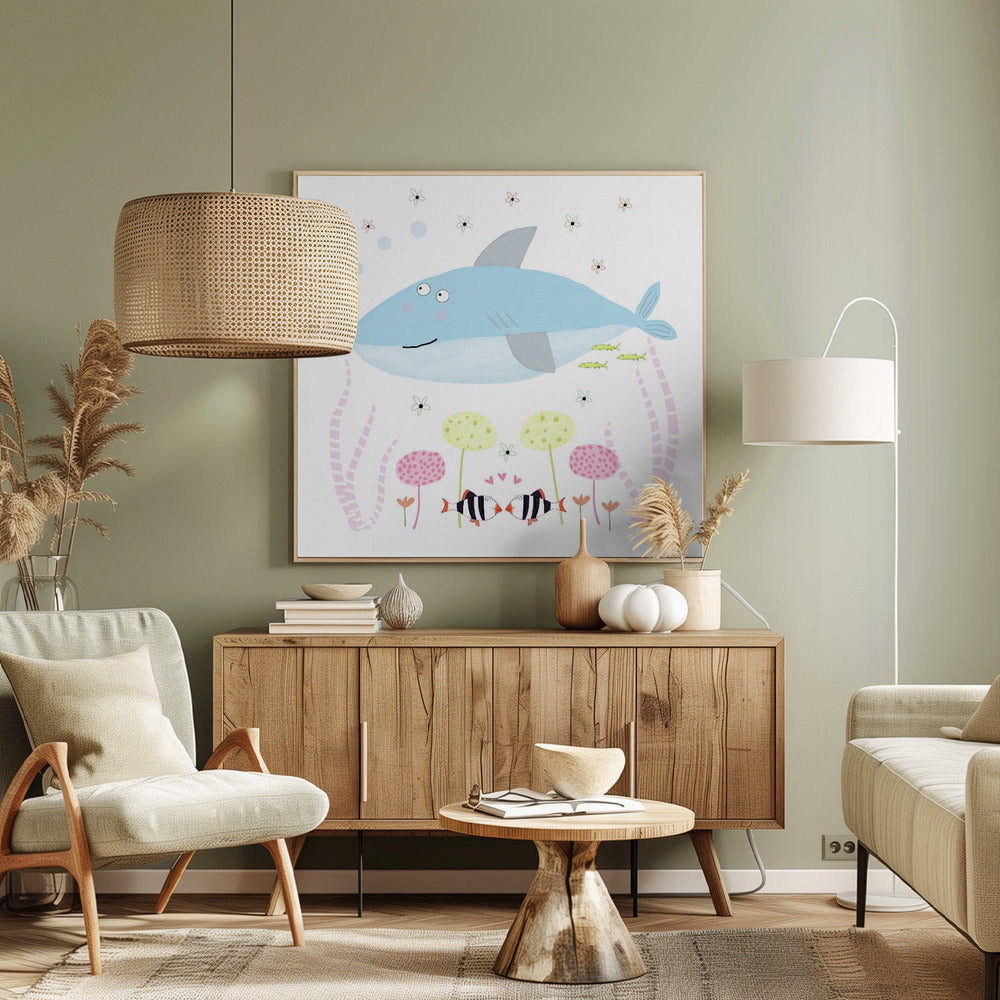 Babyhaai met bloemen | Canvas
