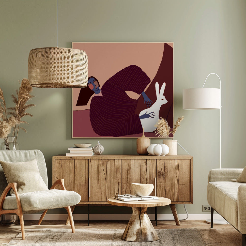 Dame en konijn | Canvas