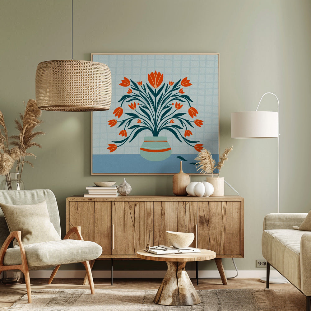 Tulpen in een vaas - turquoise | Canvas