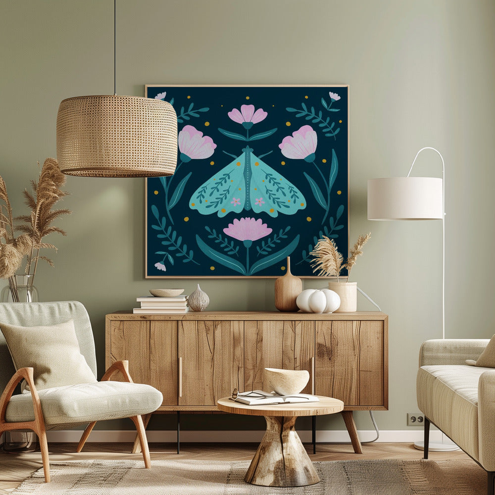 Mot en bloemen - turquoise | Canvas