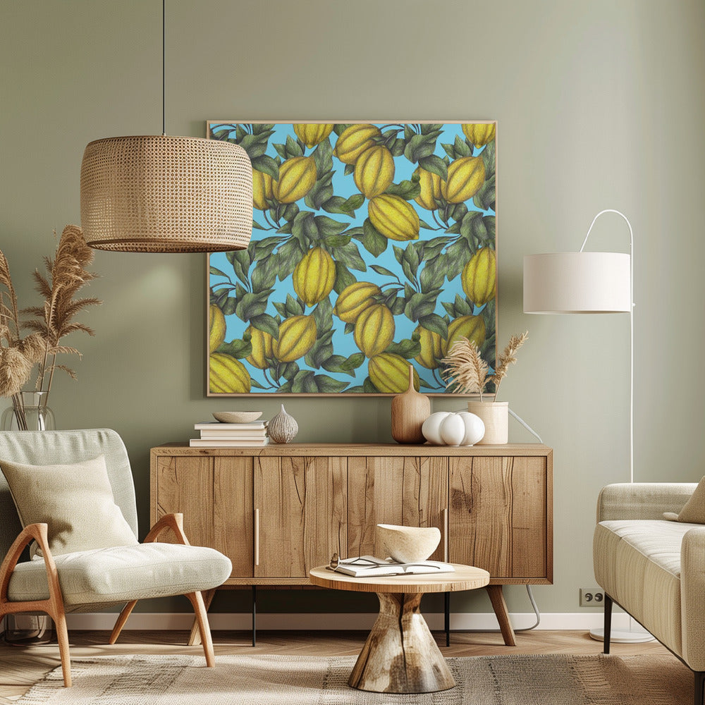 Patroon van gele citroen met groene bladeren | Canvas