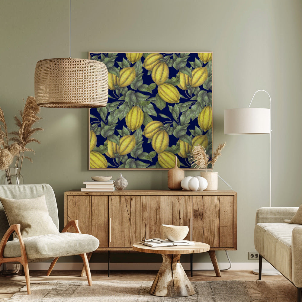 Gele citroen met groene bladeren | Canvas