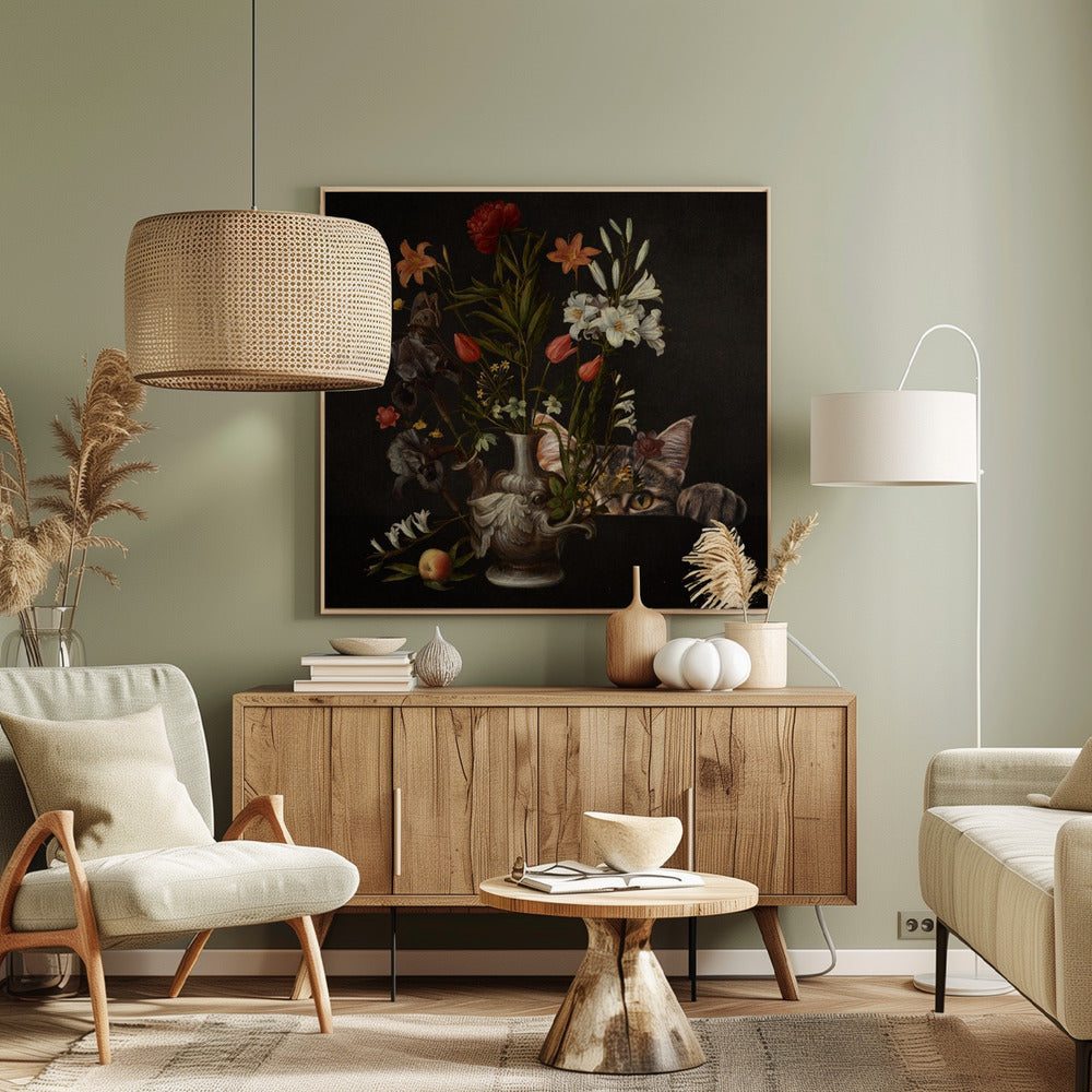 Vintage vaas met levendige bloemen | Canvas