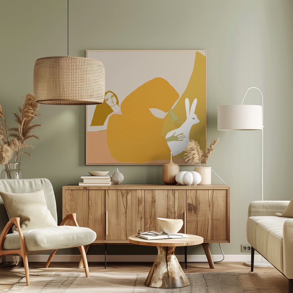 GOUDEN dame met konijn | Canvas