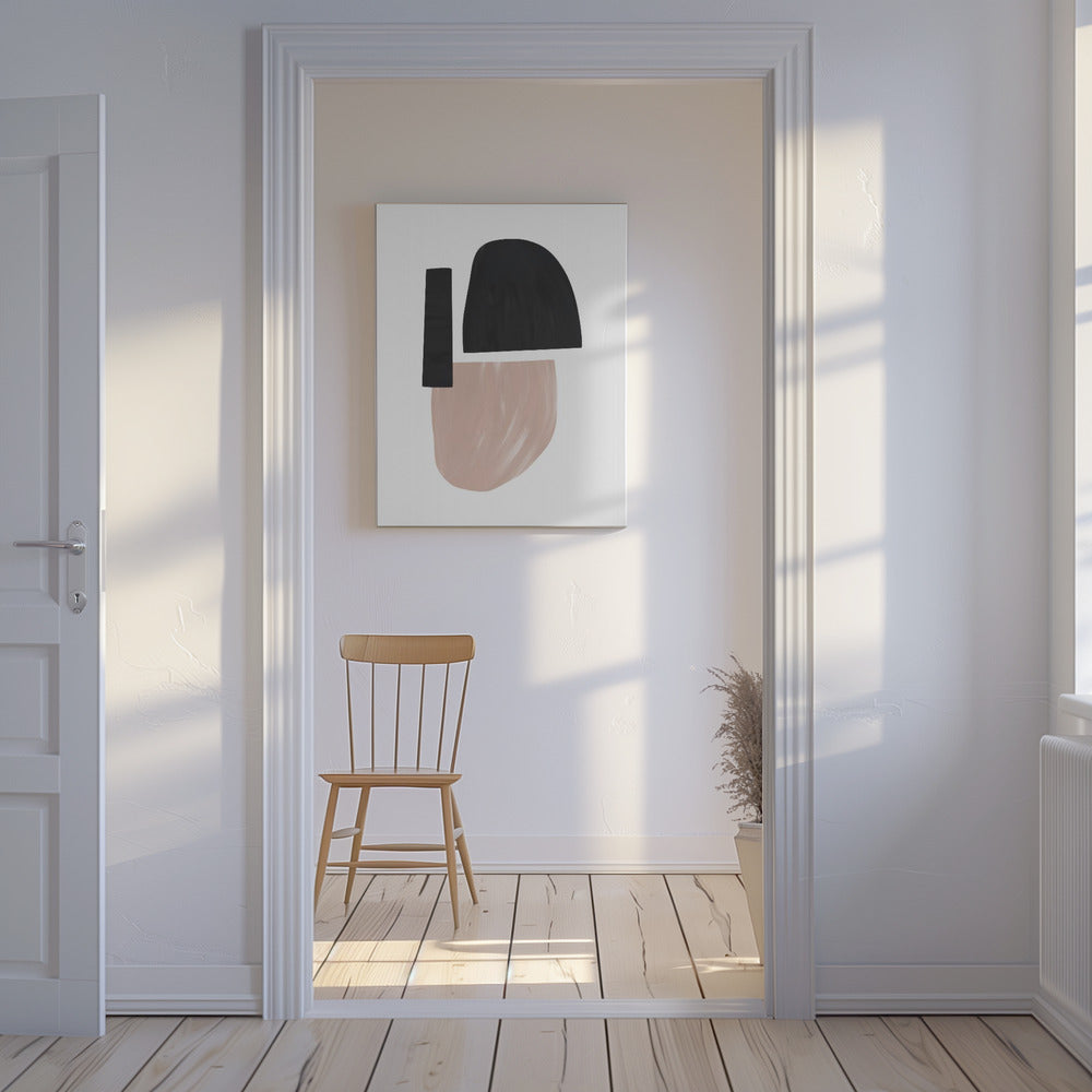 Zwarte en beige abstracte vormen | Canvas