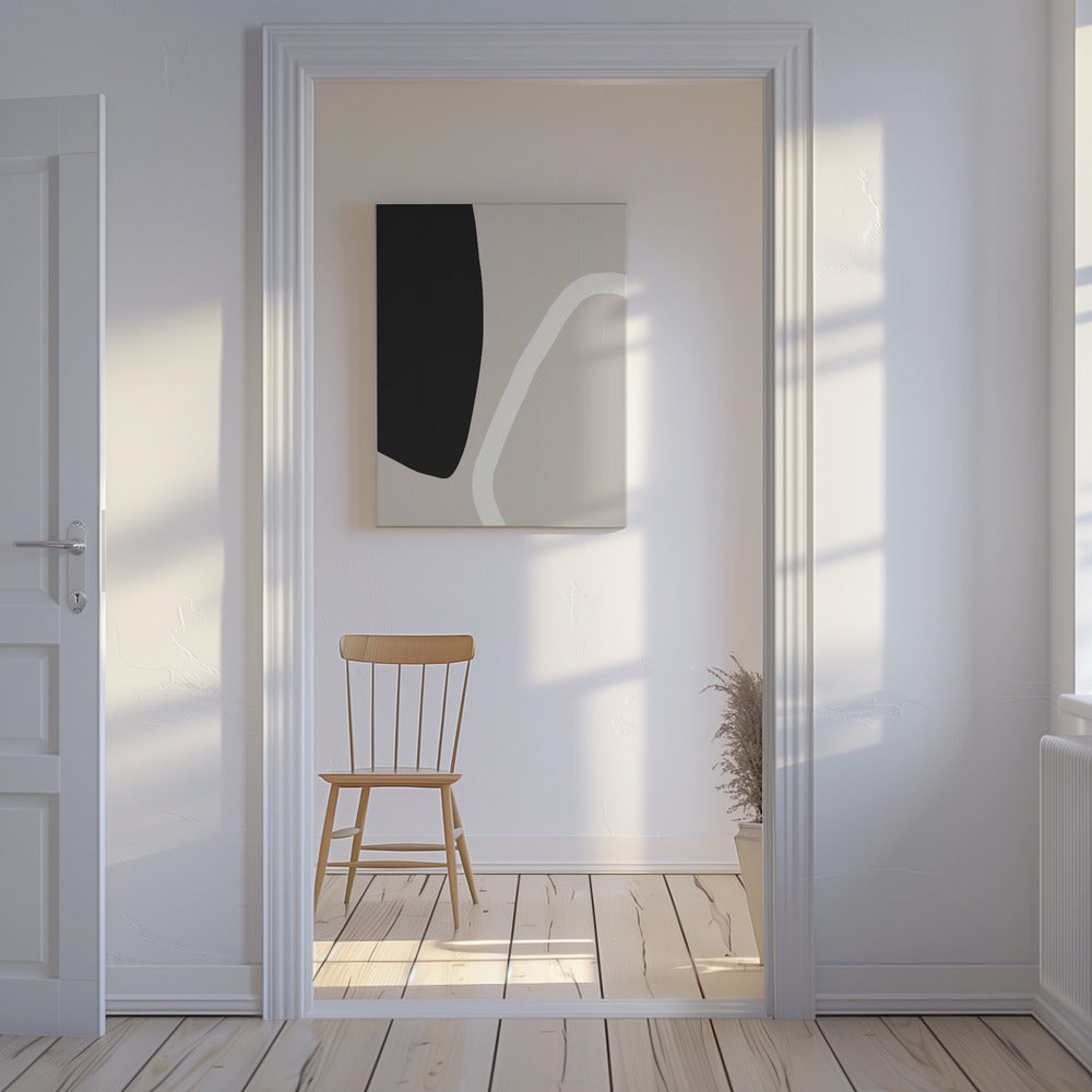 Stoere zwarte vormen en een witte lijn | Canvas