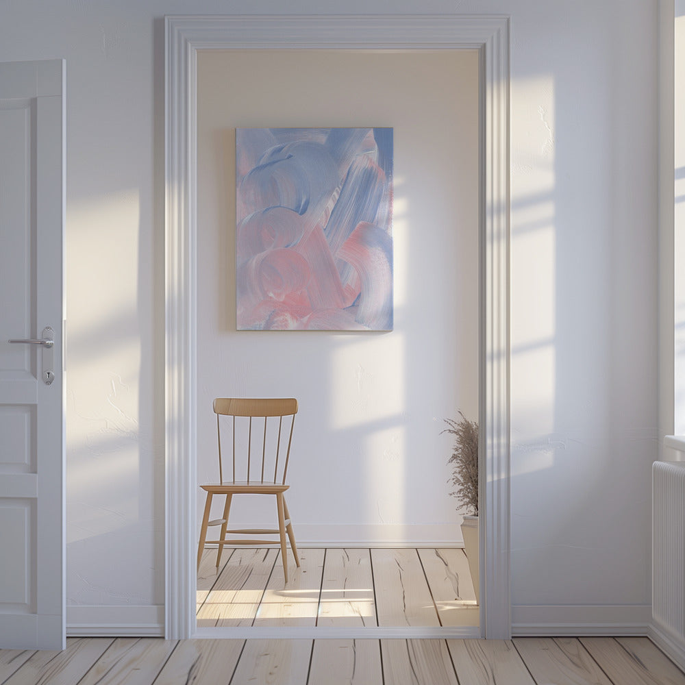 Pastelkleurige penseelstreken in blauwe en roze tinten | Canvas