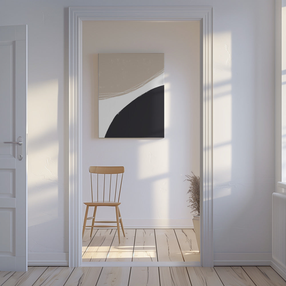 Beige en zwarte organische vormen | Canvas