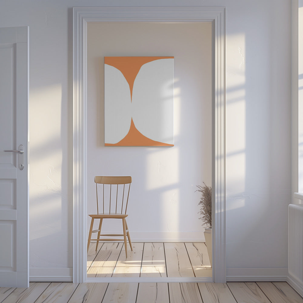 Geometrische witte vormen op een oranje achtergrond | Canvas