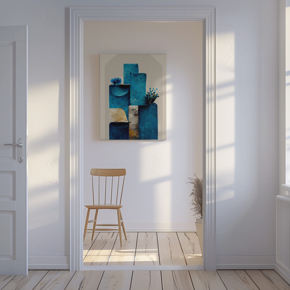 Blauwe elementen stijgen | Canvas