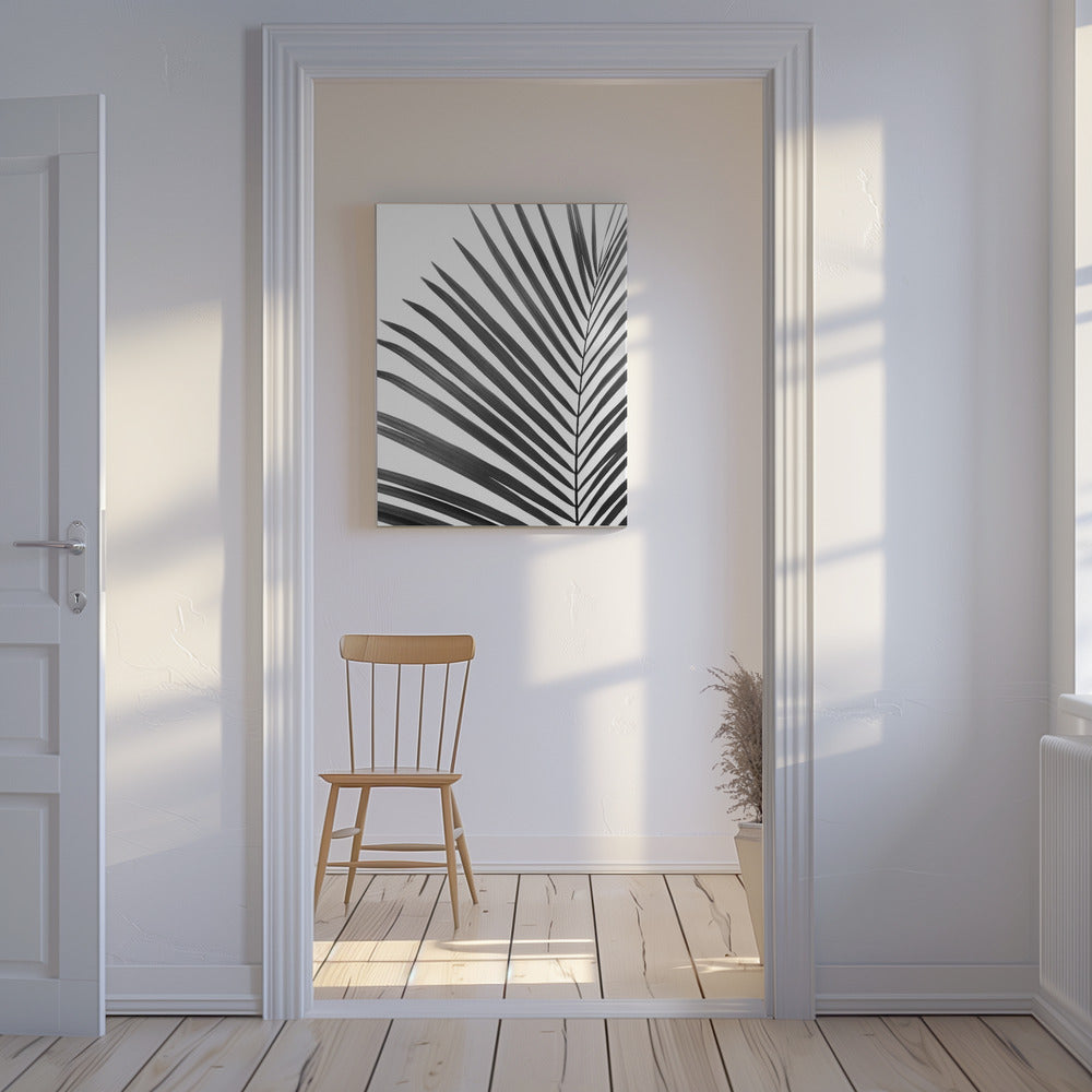 Zwart-wit palmblad | Canvas