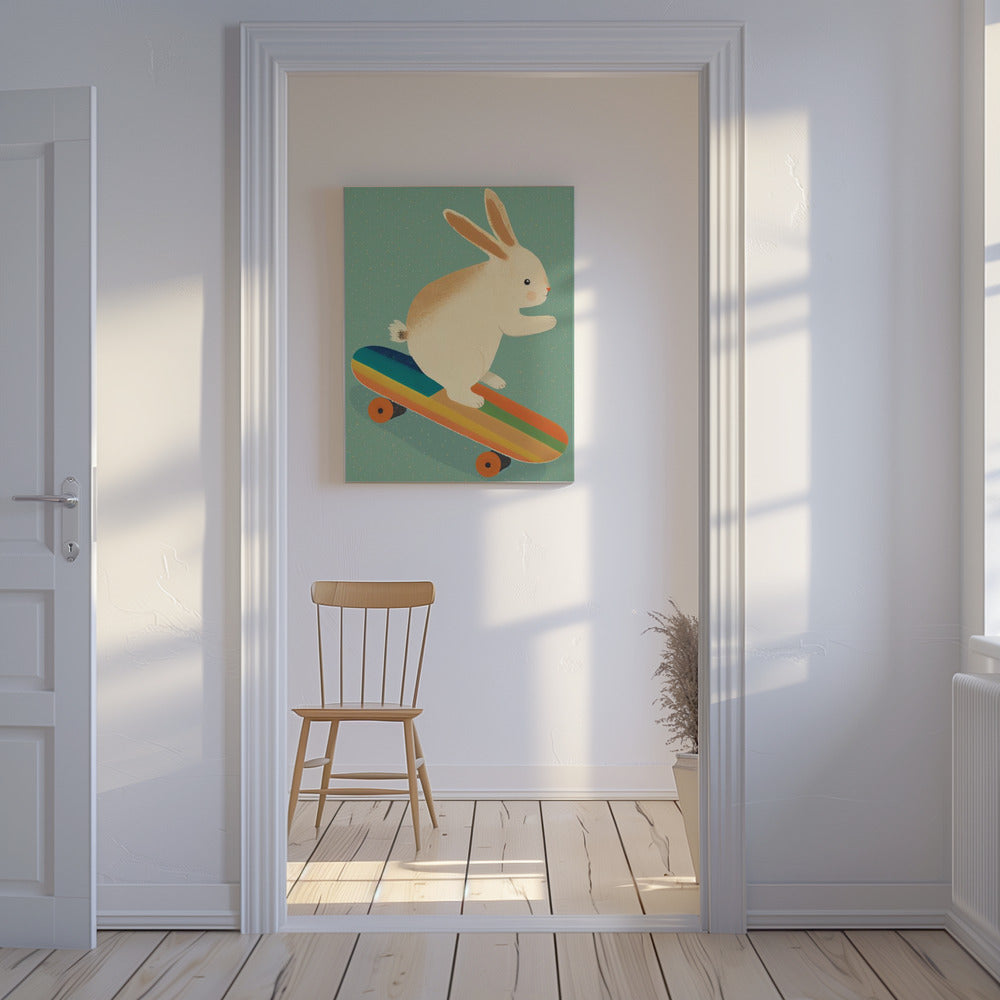 Skateboardend Konijn | Canvas