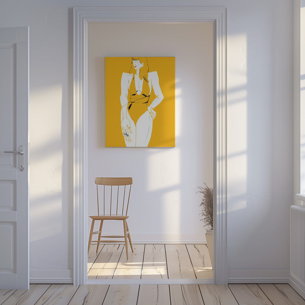 Meisje in badpak geel | Canvas