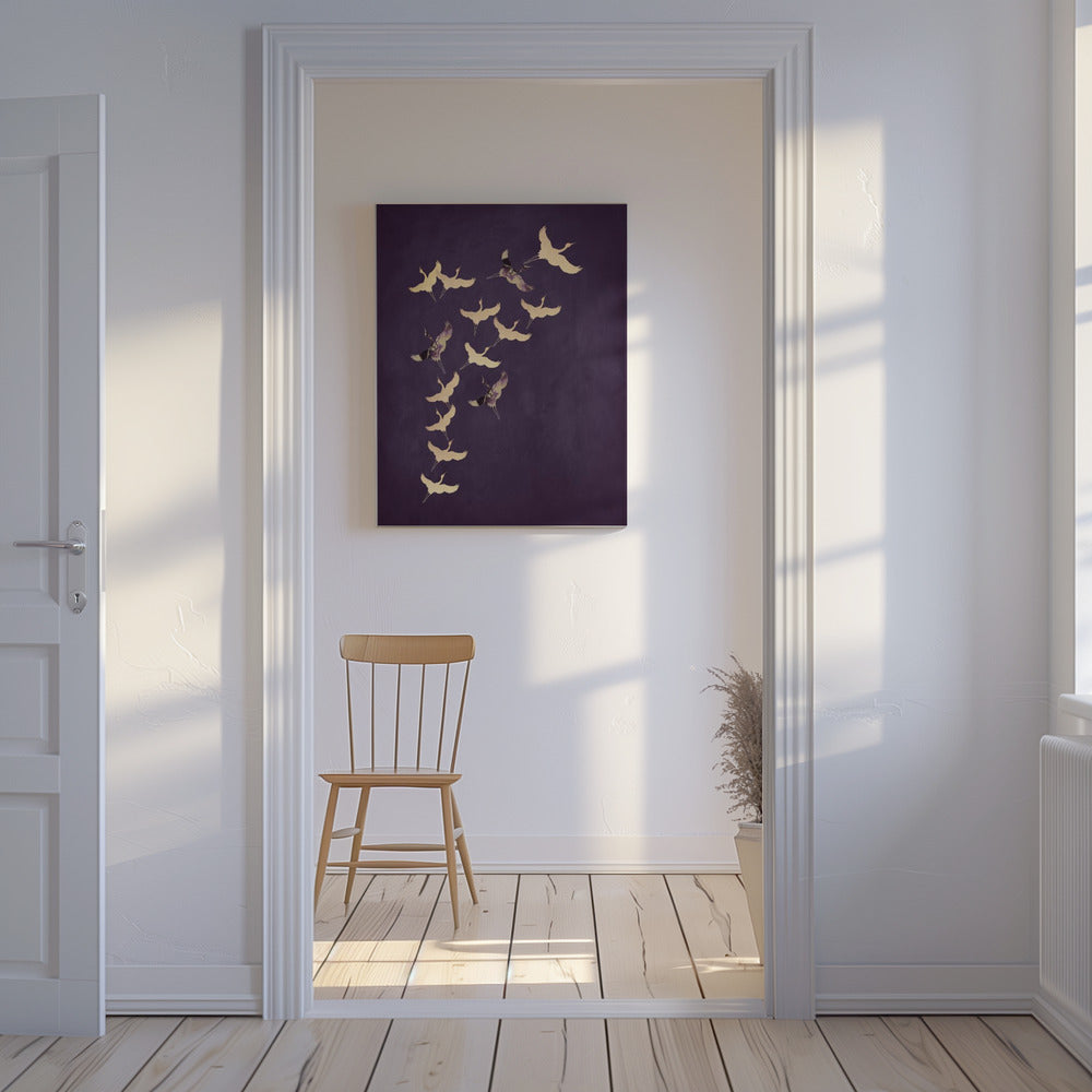 Paarse vliegende kraanvogels | Canvas