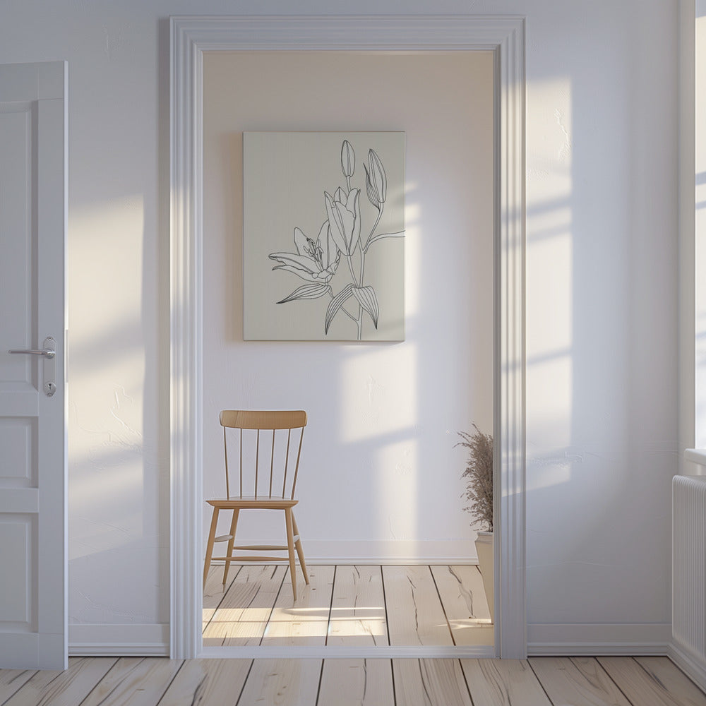Lijnkunst lelies in beige | Canvas