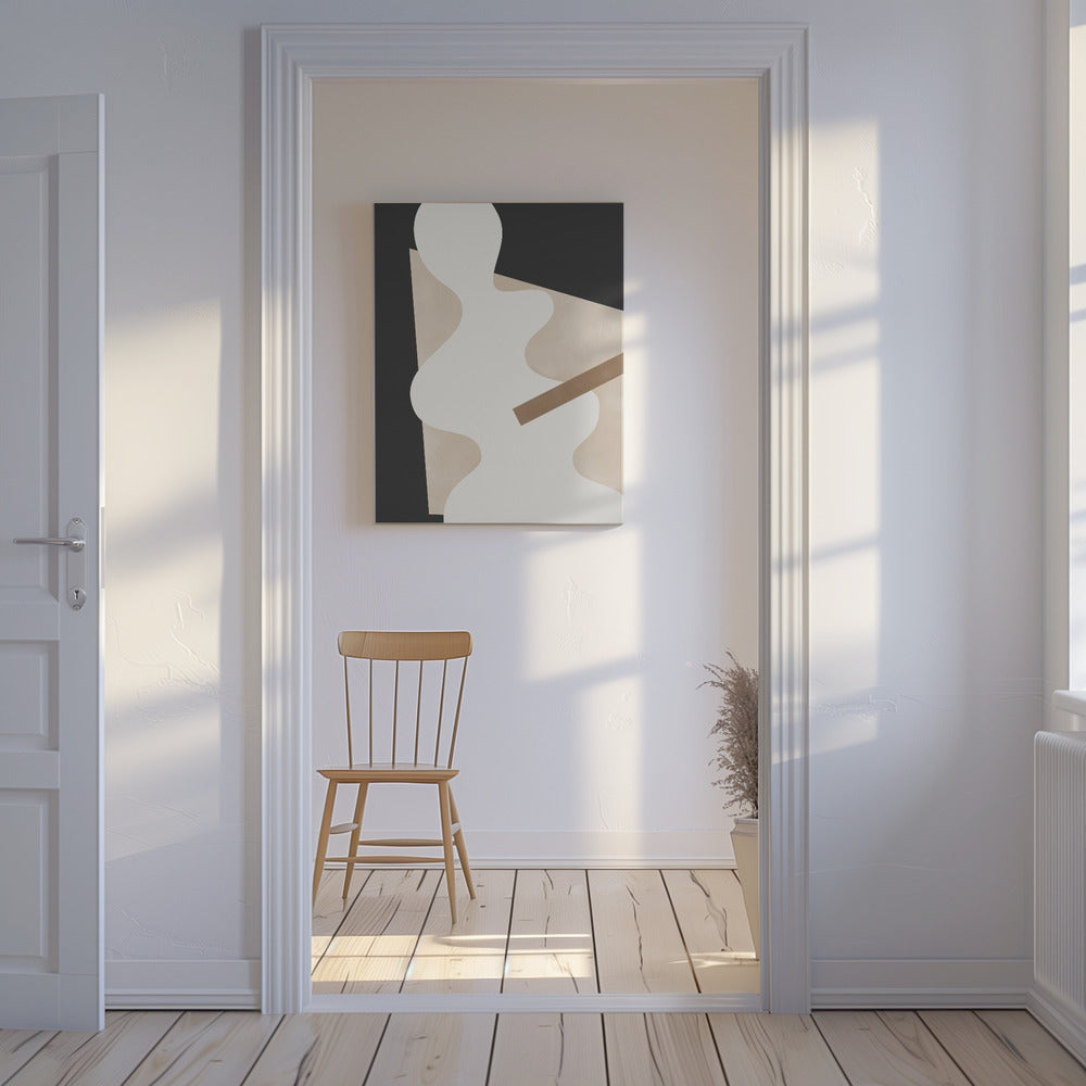Beige grafische curven kunst | Canvas