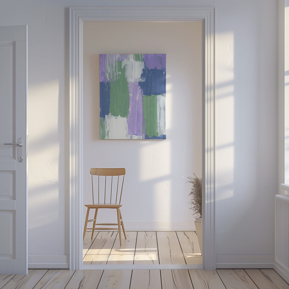 Gedurfde penseelstreken in lavendelgroene en blauwe tinten | Canvas