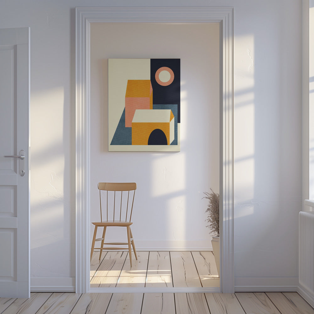 Regenboog Plus Vormen Blauw Mosterd11 | Canvas