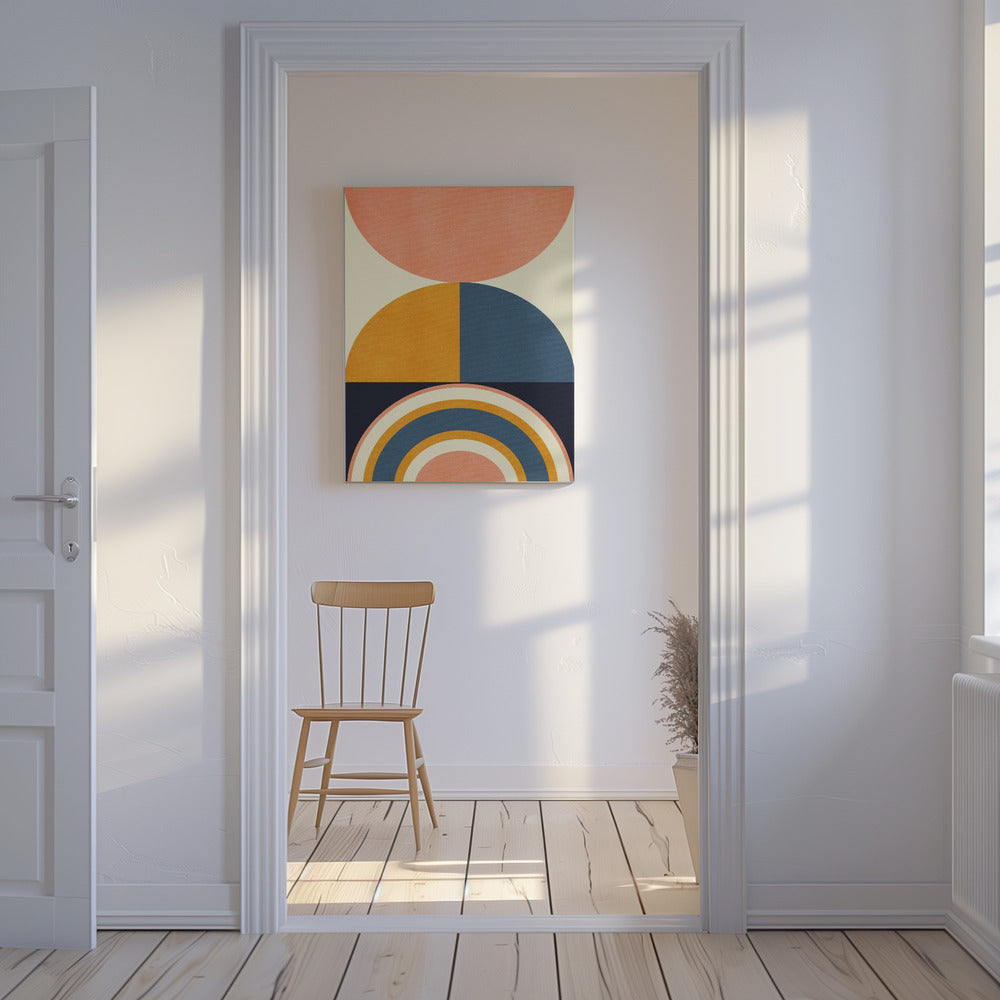 Regenboog Plus Vormen Blauw Mosterd10 | Canvas