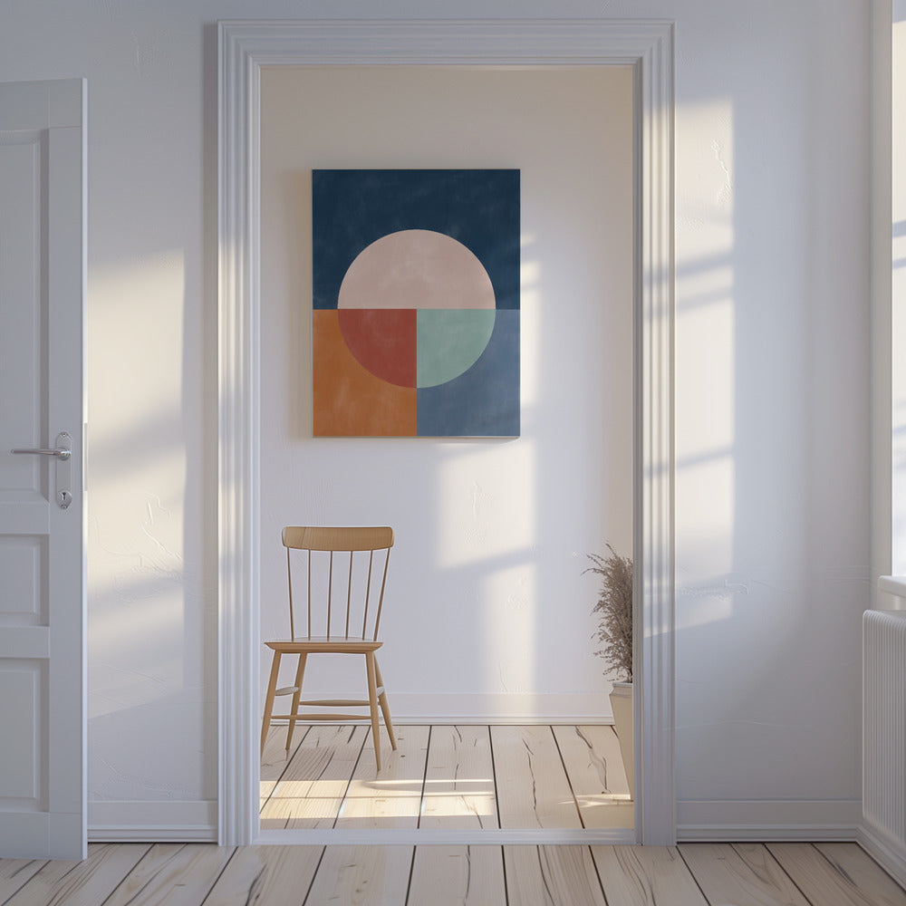 Geometrische abstractie met een grote pastelcirkel | Canvas