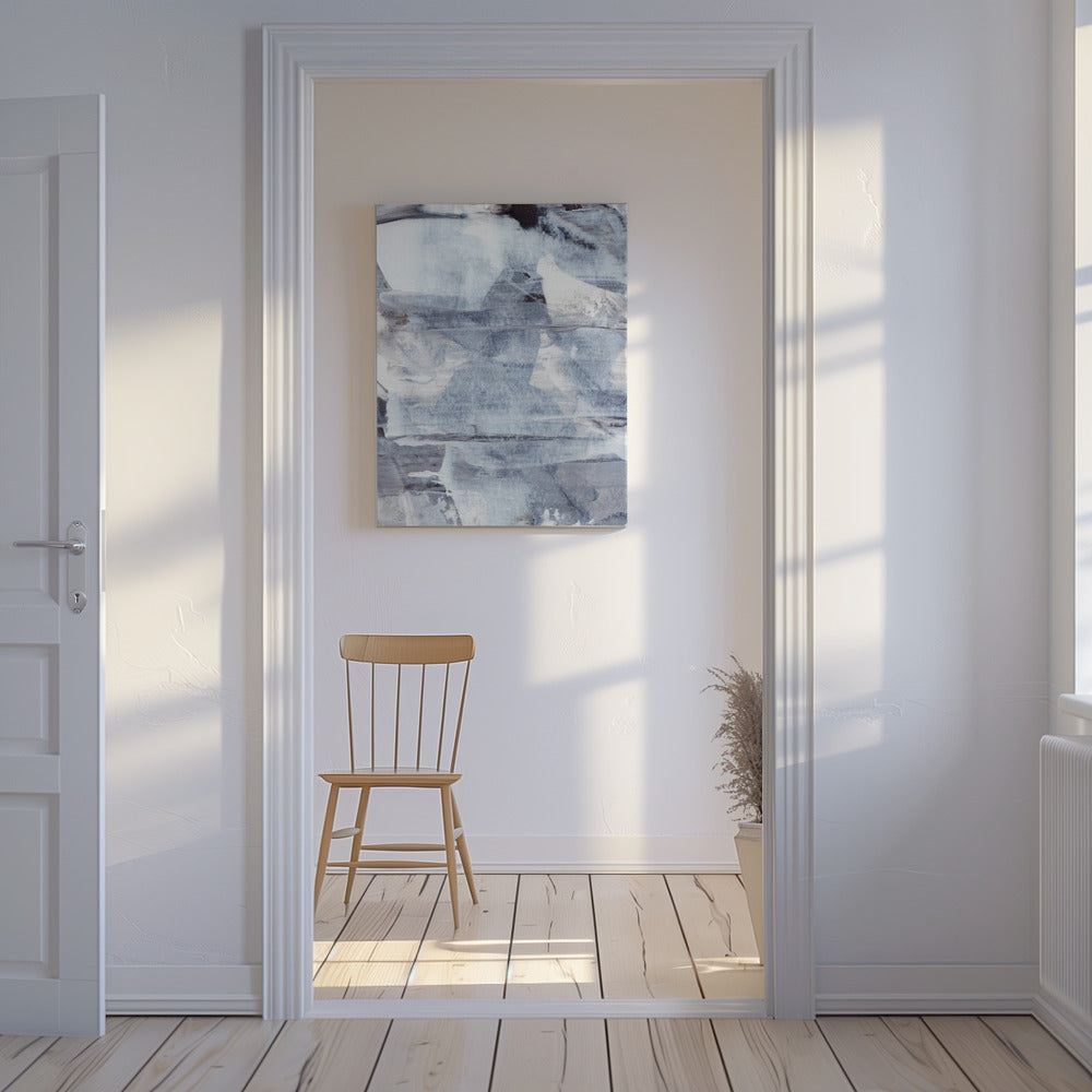 Penseelstreken in tinten grijs, blauw en wit | Canvas