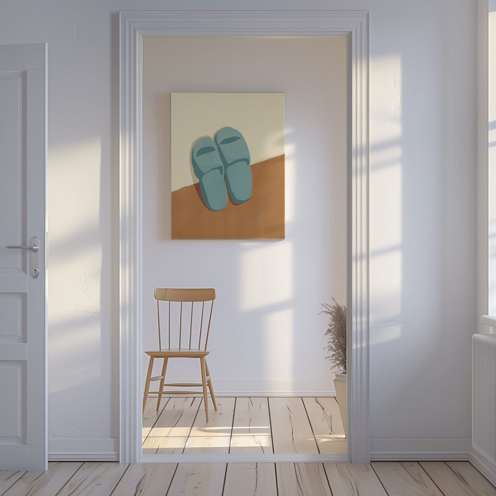 Blue Slippers On A Brown And Beige Background | Canvas