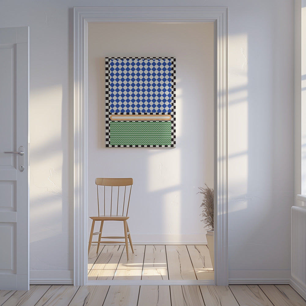 Geometrisch patroon met blauwe en witte ruiten | Canvas